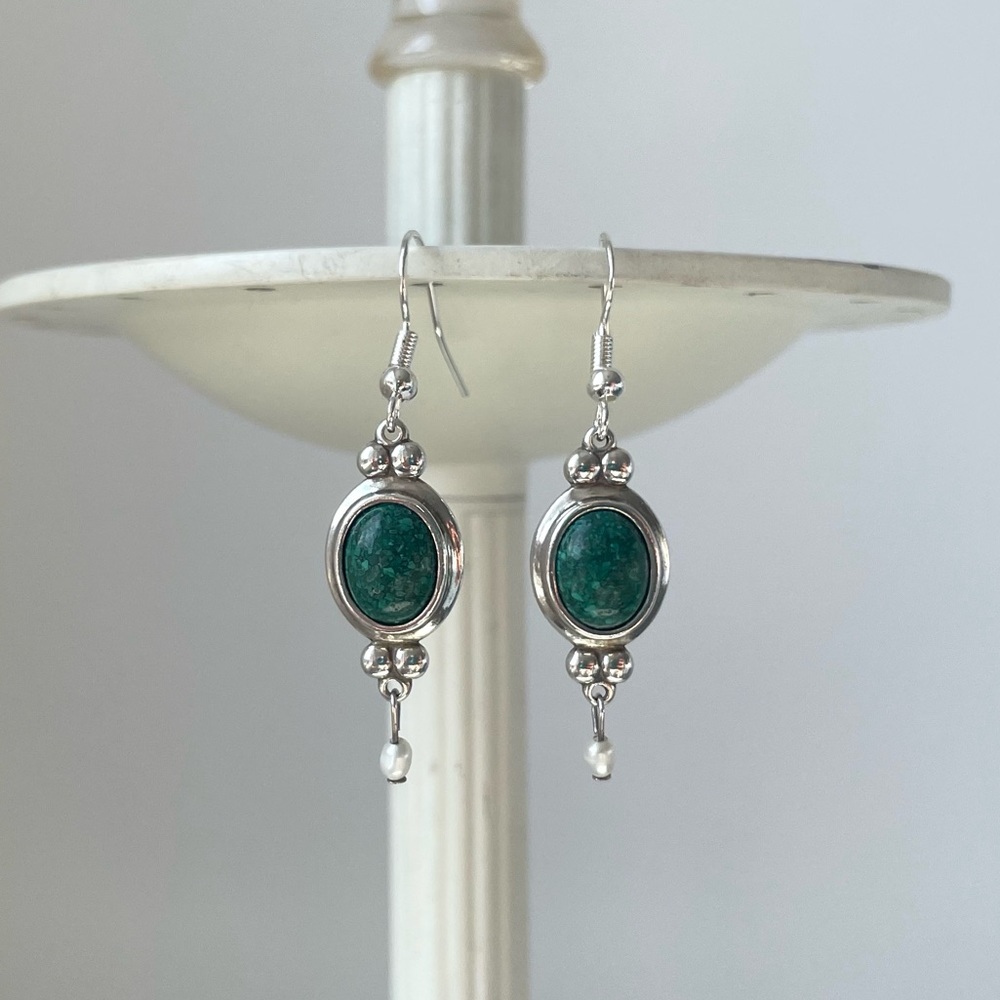 Coleman Co Southwestern Sterling Silver Dangle Earring in Malachite NWOT